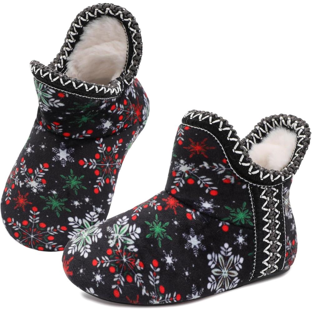 imageLeIsfIt Toddler Slippers Boys Girls Cozy Warm House Shoes Kids Nonslip Winter Slipper Booties Slip on Plush Lining Sock SlippersSnowflake