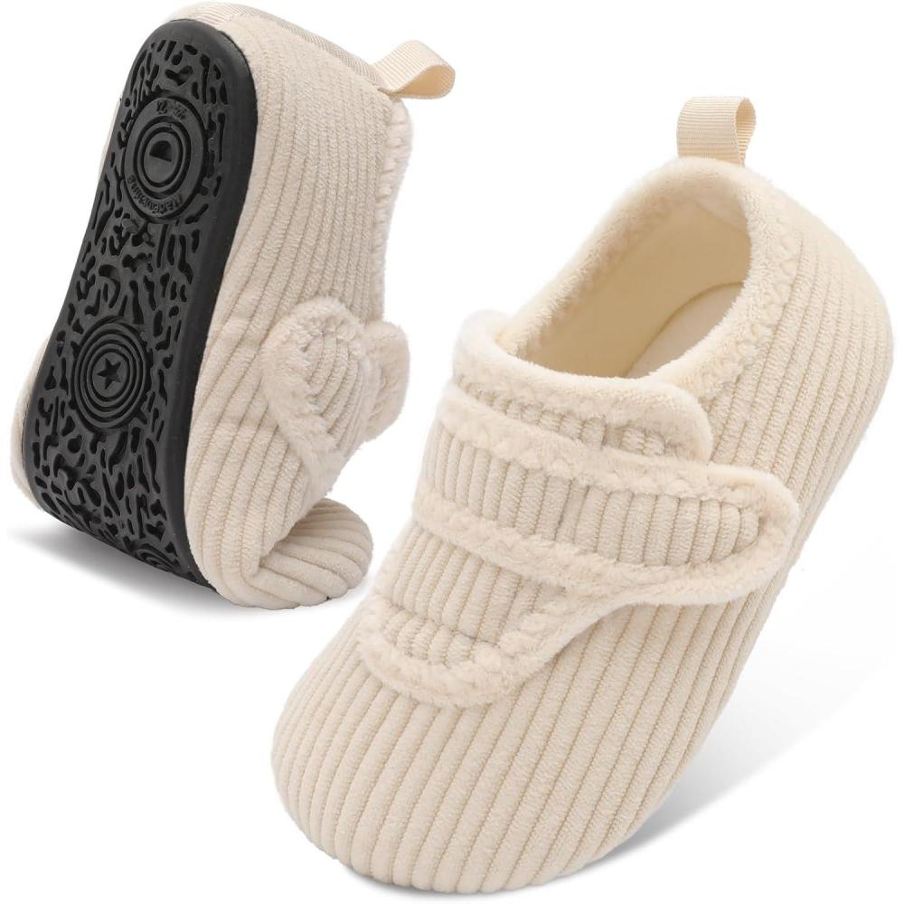 imageLeIsfIt Toddler Slippers Boys Girls House Shoes Soft Warm Kids House Slippers Slip on Cozy Bedroom Sock Shoes Nonslip Indoor Outdoor Slipper ShoeBeige