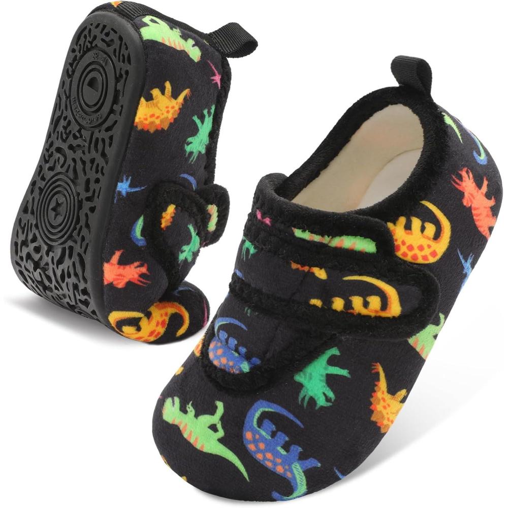 imageLeIsfIt Toddler Slippers Boys Girls House Shoes Soft Warm Kids House Slippers Slip on Cozy Bedroom Sock Shoes Nonslip Indoor Outdoor Slipper ShoeBlackdinosaur