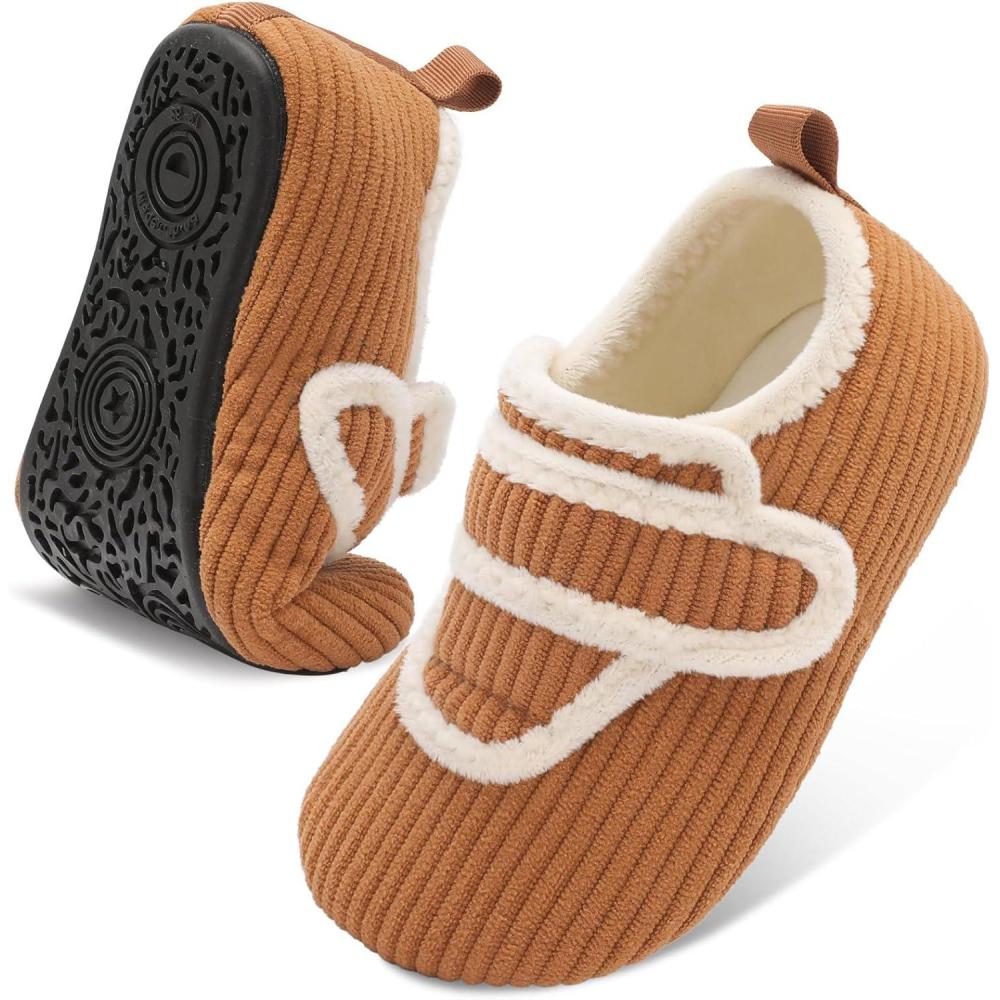imageLeIsfIt Toddler Slippers Boys Girls House Shoes Soft Warm Kids House Slippers Slip on Cozy Bedroom Sock Shoes Nonslip Indoor Outdoor Slipper ShoeBrown