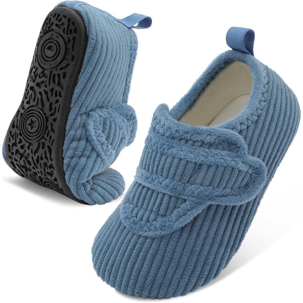 imageLeIsfIt Toddler Slippers Boys Girls House Shoes Soft Warm Kids House Slippers Slip on Cozy Bedroom Sock Shoes Nonslip Indoor Outdoor Slipper ShoeCyan