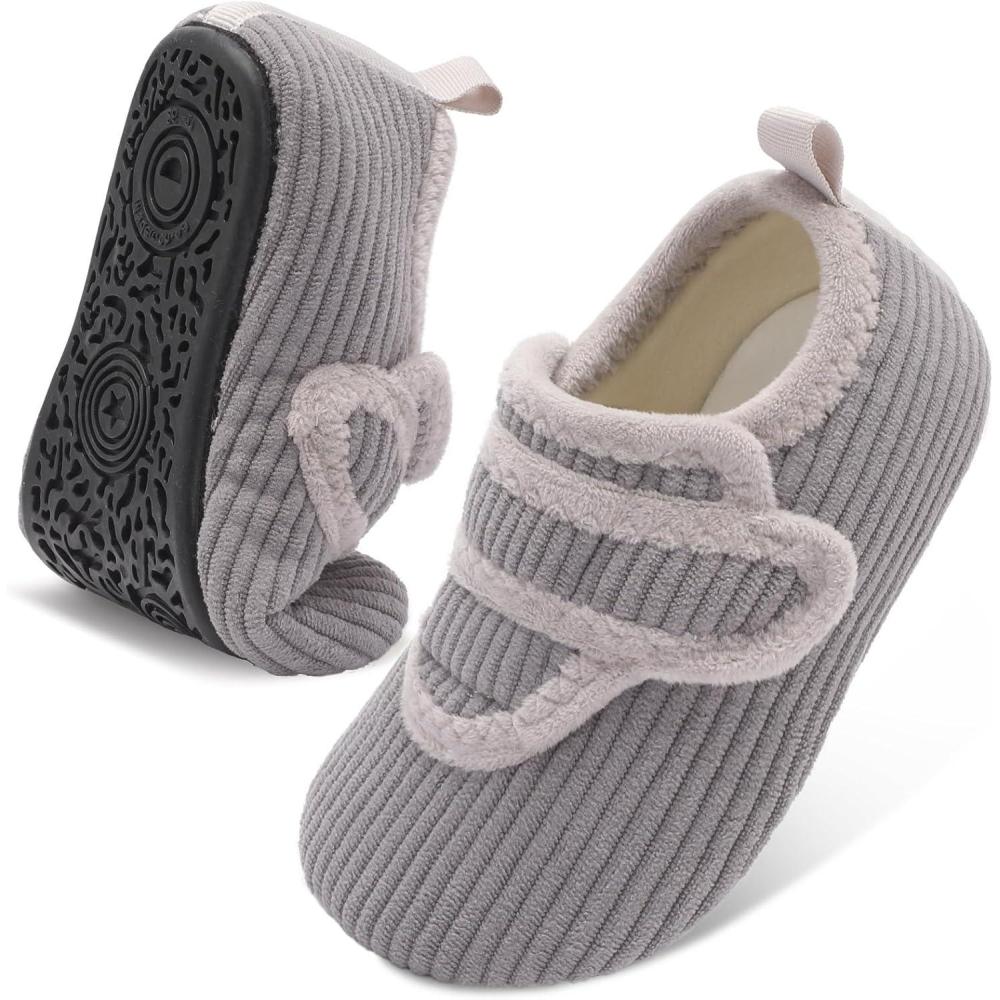imageLeIsfIt Toddler Slippers Boys Girls House Shoes Soft Warm Kids House Slippers Slip on Cozy Bedroom Sock Shoes Nonslip Indoor Outdoor Slipper ShoeGrey