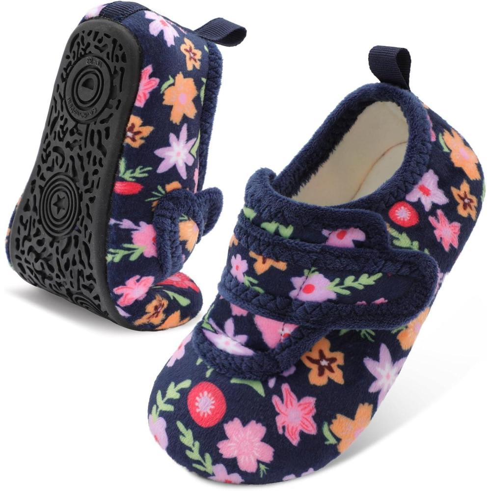imageLeIsfIt Toddler Slippers Boys Girls House Shoes Soft Warm Kids House Slippers Slip on Cozy Bedroom Sock Shoes Nonslip Indoor Outdoor Slipper ShoeNavyflower