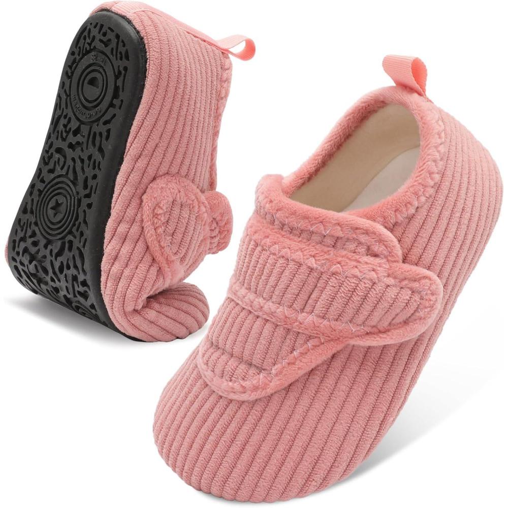 imageLeIsfIt Toddler Slippers Boys Girls House Shoes Soft Warm Kids House Slippers Slip on Cozy Bedroom Sock Shoes Nonslip Indoor Outdoor Slipper ShoePink