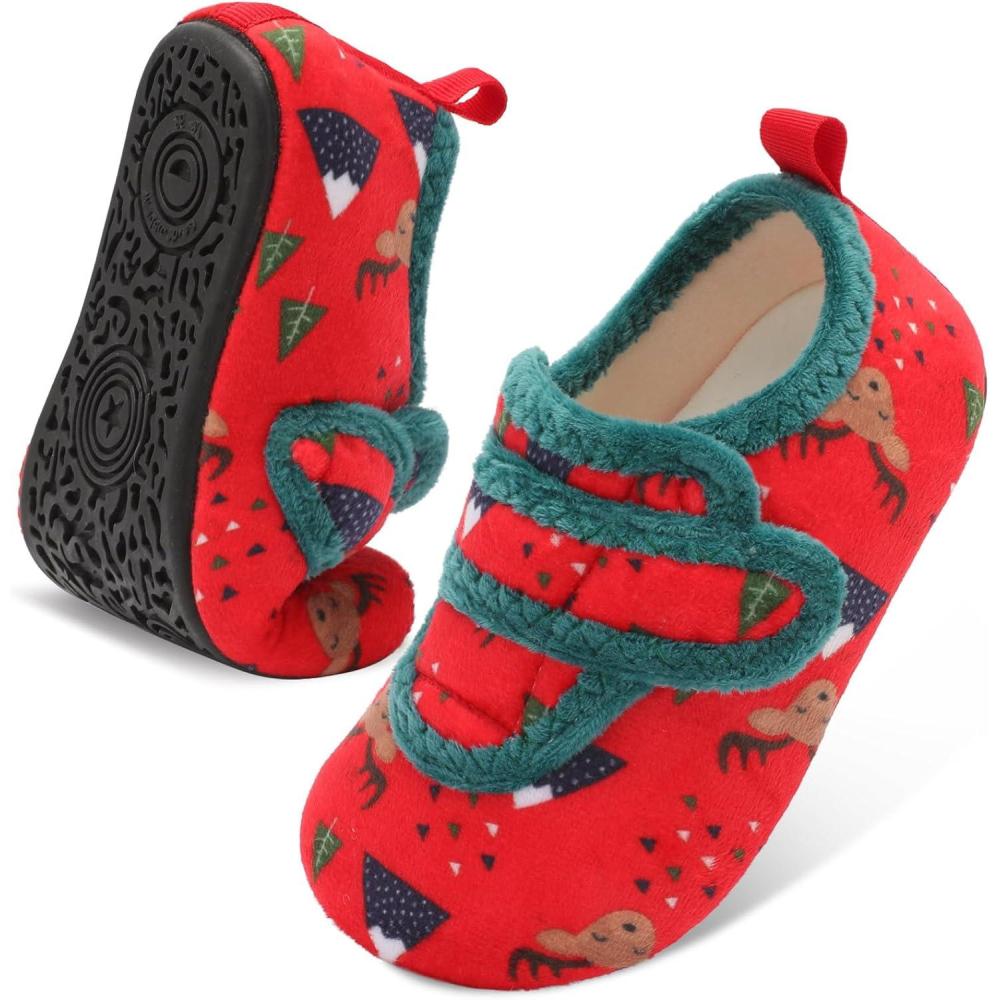imageLeIsfIt Toddler Slippers Boys Girls House Shoes Soft Warm Kids House Slippers Slip on Cozy Bedroom Sock Shoes Nonslip Indoor Outdoor Slipper ShoeRed