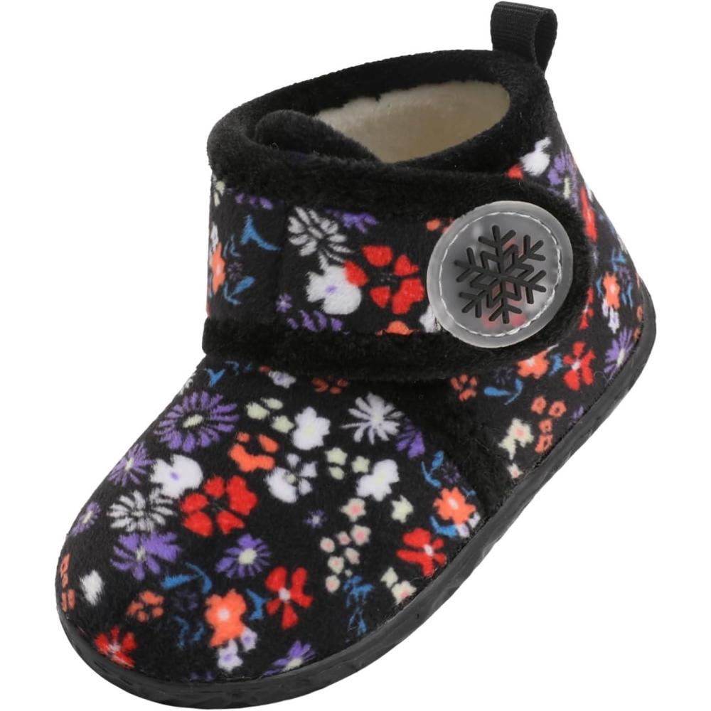 imageLeIsfIt Toddler Slippers Boys Girls House Slippers Kids Winter Boots Warm Lightweight House Shoes Nonslip Indoor Slipper ShoesBlackflower