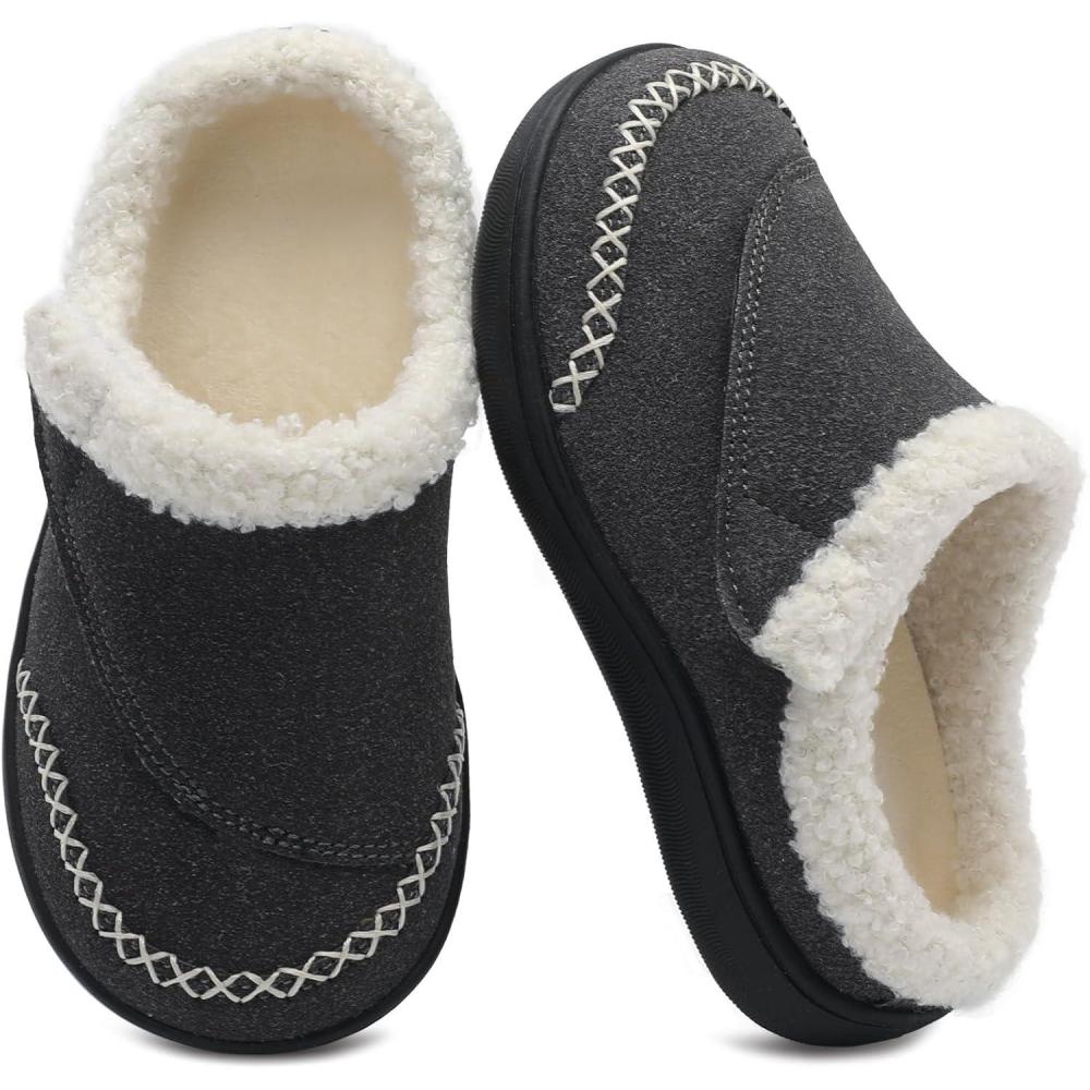 imageLeIsfIt Toddler Slippers Boys Girls Moccasin Slippers Kids Warm SlipOn House Shoes with NonSlip Sole for Indoor ampamp OutdoorDarkgrey