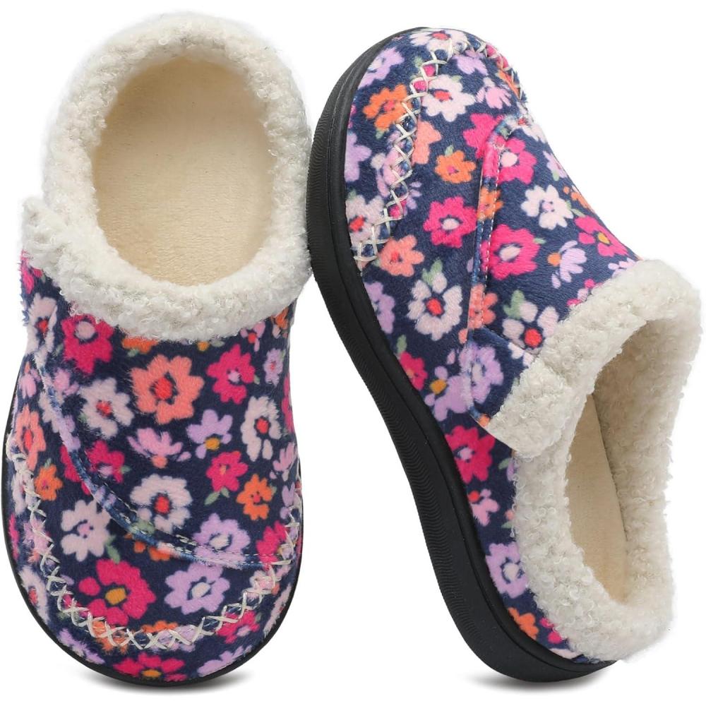imageLeIsfIt Toddler Slippers Boys Girls Moccasin Slippers Kids Warm SlipOn House Shoes with NonSlip Sole for Indoor ampamp OutdoorFlower