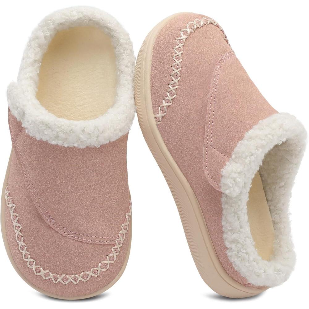 imageLeIsfIt Toddler Slippers Boys Girls Moccasin Slippers Kids Warm SlipOn House Shoes with NonSlip Sole for Indoor ampamp OutdoorPink