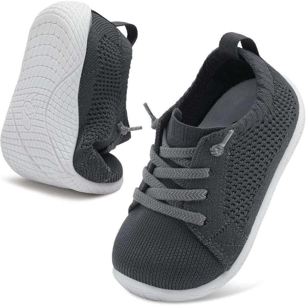 imageLeIsfIt Toddler Walking Shoes Boys Girls SlipOn Barefoot Shoes Kids Breathable Sneakers NonSlip Lightweight Tennis ShoeDark Grey