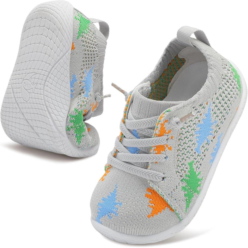 imageLeIsfIt Toddler Walking Shoes Boys Girls SlipOn Barefoot Shoes Kids Breathable Sneakers NonSlip Lightweight Tennis ShoeGrey Dinosaur