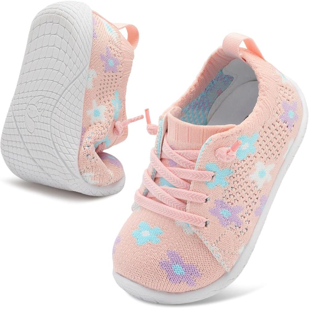 imageLeIsfIt Toddler Walking Shoes Boys Girls SlipOn Barefoot Shoes Kids Breathable Sneakers NonSlip Lightweight Tennis ShoePink Flower