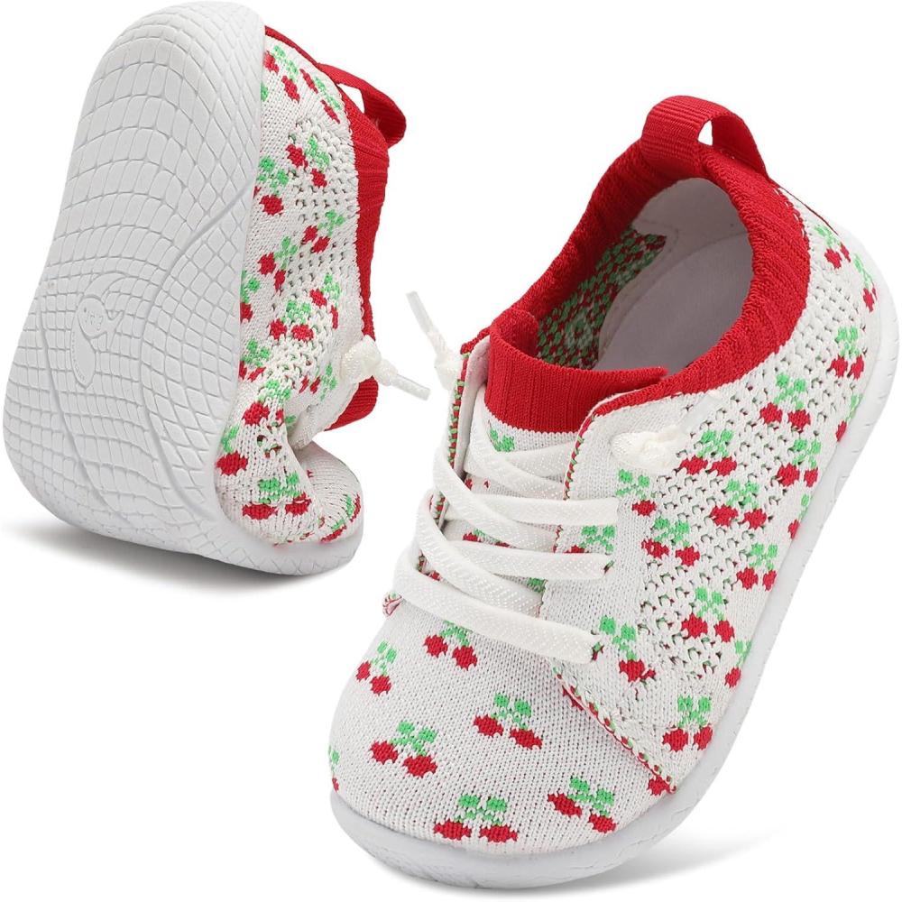 imageLeIsfIt Toddler Walking Shoes Boys Girls SlipOn Barefoot Shoes Kids Breathable Sneakers NonSlip Lightweight Tennis ShoeWhite Cherry