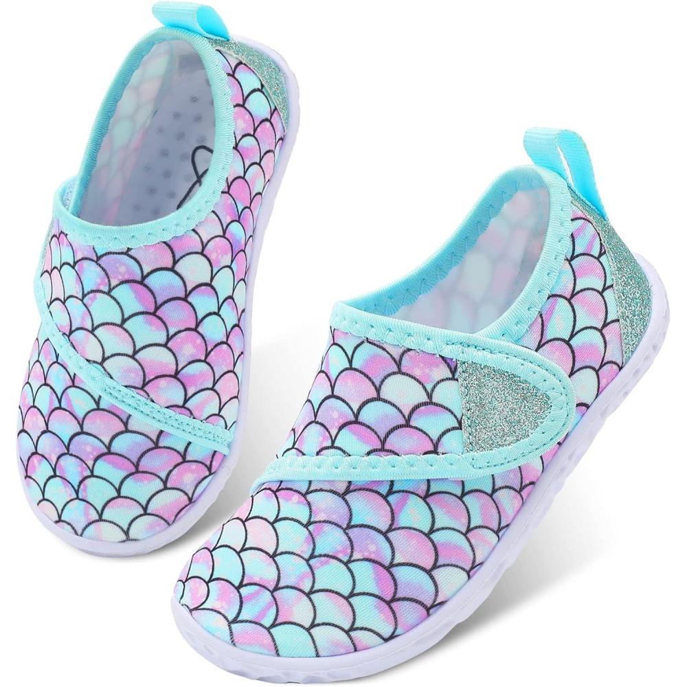 imageLeIsfIt Toddler Water Shoes Boys Girls Aqua Socks Kids Breathable Swim Shoes NonSlip Barefoot Beach ShoesA Green Mermaid