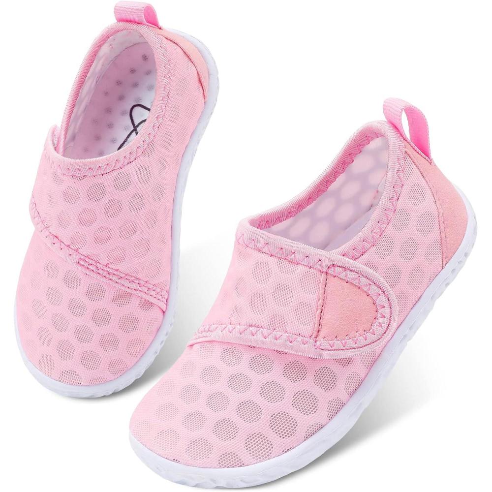 imageLeIsfIt Toddler Water Shoes Boys Girls Aqua Socks Kids Breathable Swim Shoes NonSlip Barefoot Beach ShoesA Pink