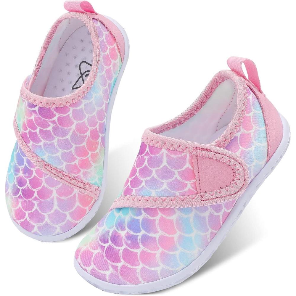 imageLeIsfIt Toddler Water Shoes Boys Girls Aqua Socks Kids Breathable Swim Shoes NonSlip Barefoot Beach ShoesA Pinkscale