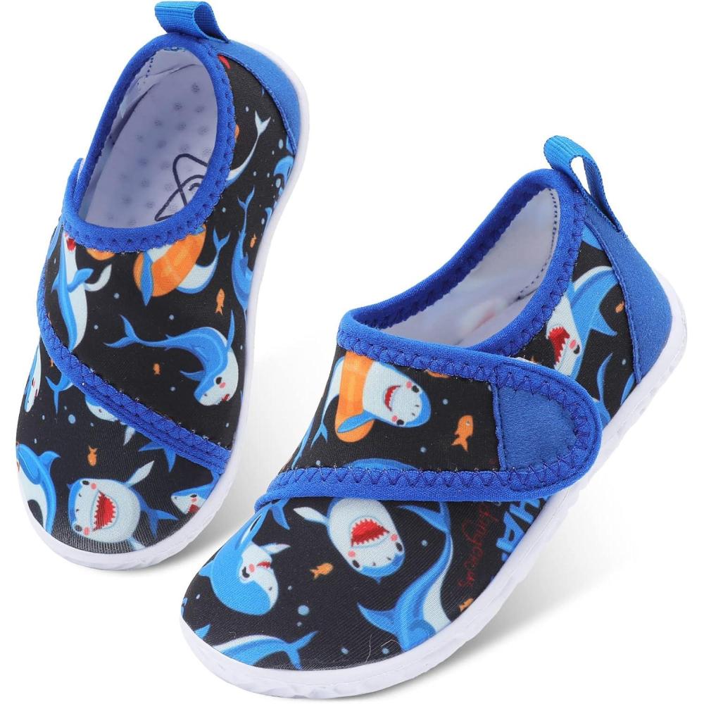 imageLeIsfIt Toddler Water Shoes Boys Girls Aqua Socks Kids Breathable Swim Shoes NonSlip Barefoot Beach ShoesBlue Shark