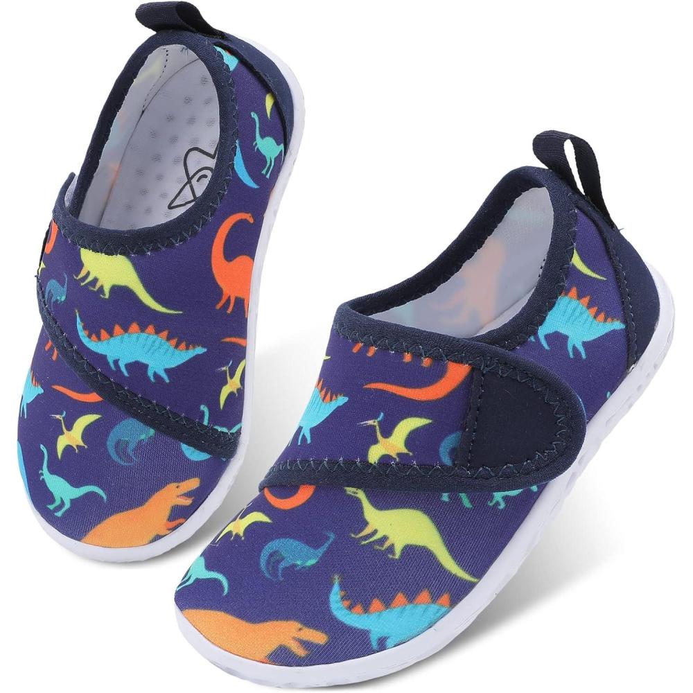imageLeIsfIt Toddler Water Shoes Boys Girls Aqua Socks Kids Breathable Swim Shoes NonSlip Barefoot Beach ShoesBluedinosaur