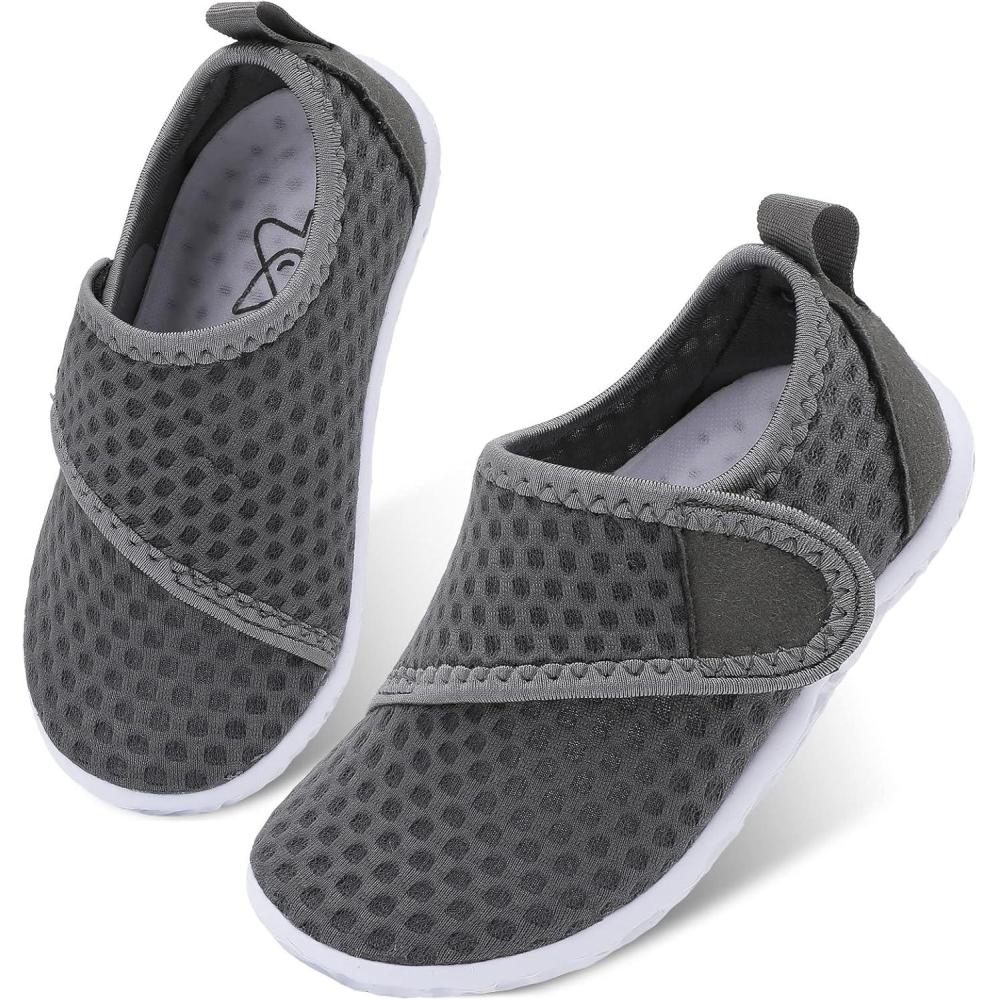 imageLeIsfIt Toddler Water Shoes Boys Girls Aqua Socks Kids Breathable Swim Shoes NonSlip Barefoot Beach ShoesDarkgrey