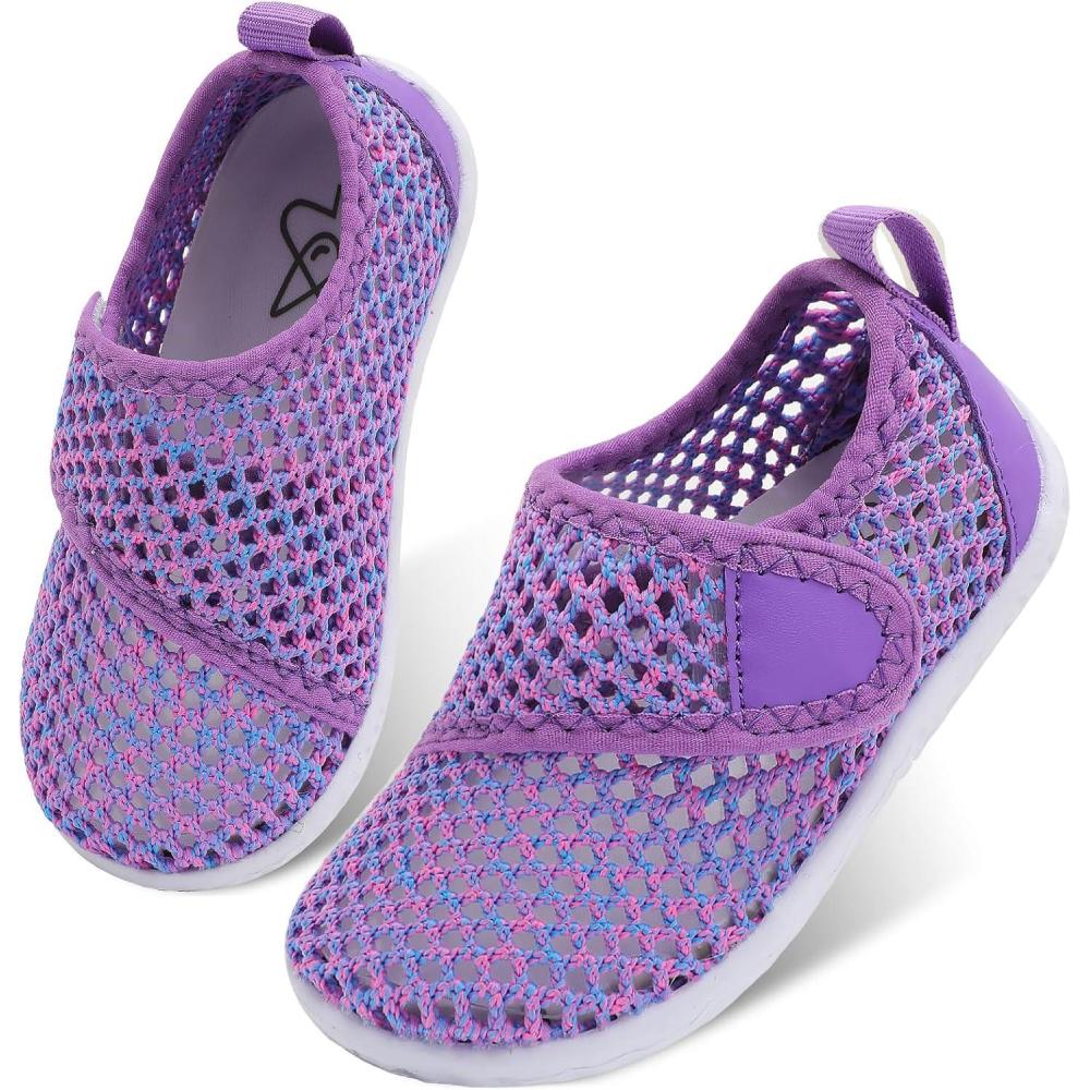 imageLeIsfIt Toddler Water Shoes Boys Girls Aqua Socks Kids Breathable Swim Shoes NonSlip Barefoot Beach ShoesPurpleKnit