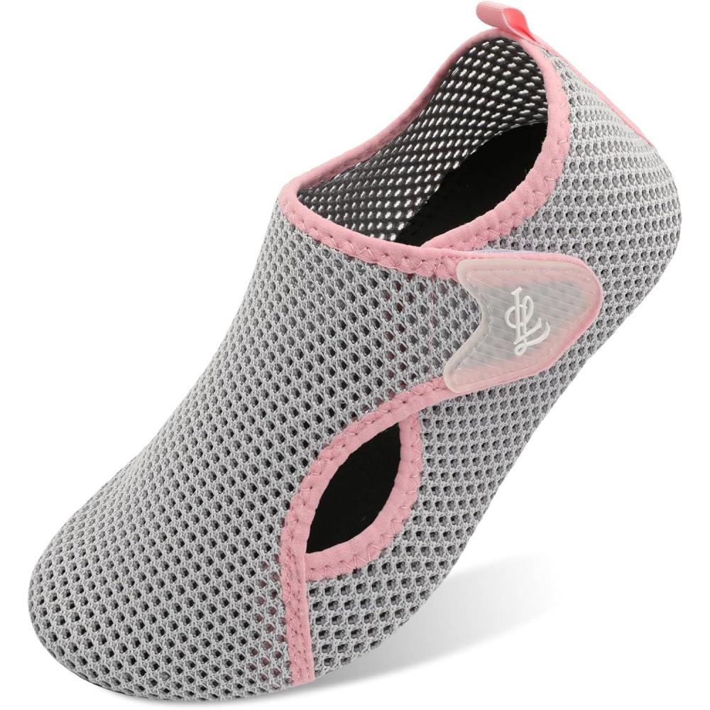 imageLeIsfIt Water Shoes for Women Men Wide Swim Beach Barefoot Shoes Quick Dry Aqua Socks for Pool Diving Boating River Yoga Lake SurfPinkgreyKnit