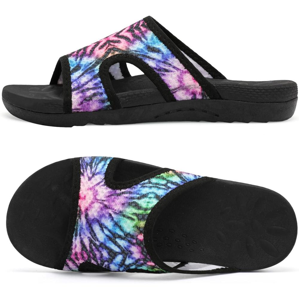 imageLeIsfIt Womens Slide Sandals Arch Support Slides Slip on Plantar Fasciitis Sandals Ladies Yoga Mat Thick Cushion Slipper Slides for Indoor OutdoorAmulti