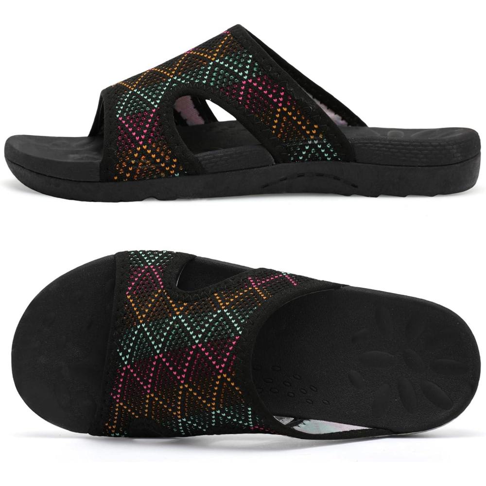 imageLeIsfIt Womens Slide Sandals Arch Support Slides Slip on Plantar Fasciitis Sandals Ladies Yoga Mat Thick Cushion Slipper Slides for Indoor OutdoorColor Black