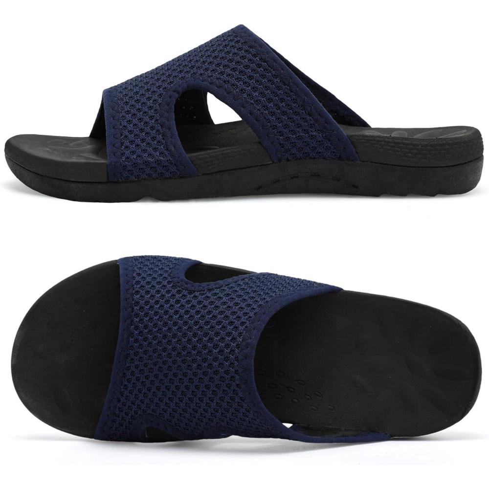 imageLeIsfIt Womens Slide Sandals Arch Support Slides Slip on Plantar Fasciitis Sandals Ladies Yoga Mat Thick Cushion Slipper Slides for Indoor OutdoorNavy