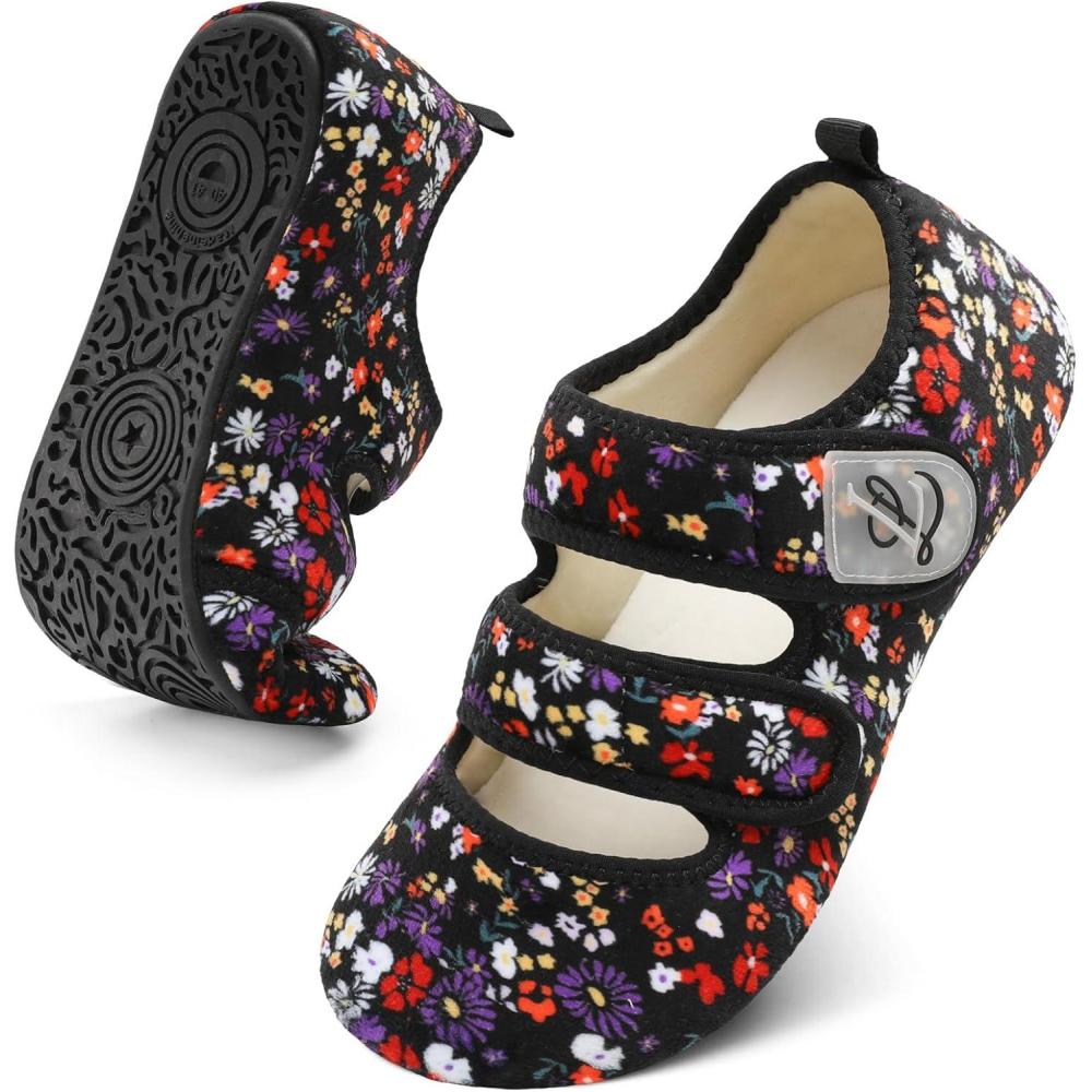 imageLeIsfIt Womens Slippers Adjustable Diabetic Slippers Wide Soft Arthritis Edema House Shoes Warm Fuzzy Slipper Socks with Rubber SoleBflower