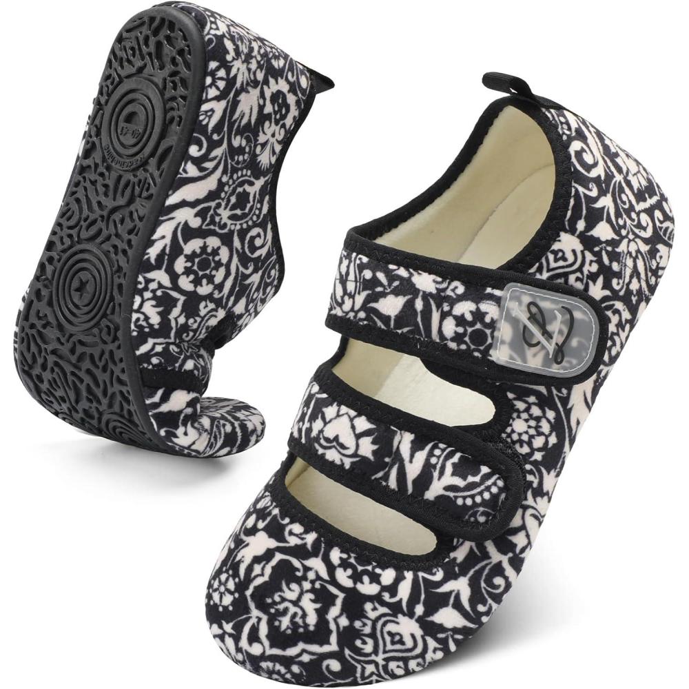 imageLeIsfIt Womens Slippers Adjustable Diabetic Slippers Wide Soft Arthritis Edema House Shoes Warm Fuzzy Slipper Socks with Rubber SoleBlackpattern