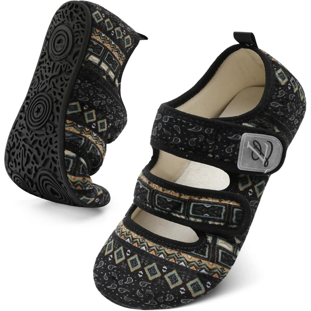 imageLeIsfIt Womens Slippers Adjustable Diabetic Slippers Wide Soft Arthritis Edema House Shoes Warm Fuzzy Slipper Socks with Rubber SoleBohemia