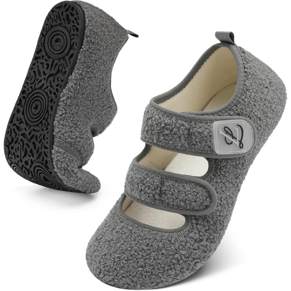 imageLeIsfIt Womens Slippers Adjustable Diabetic Slippers Wide Soft Arthritis Edema House Shoes Warm Fuzzy Slipper Socks with Rubber SoleDarkgrey
