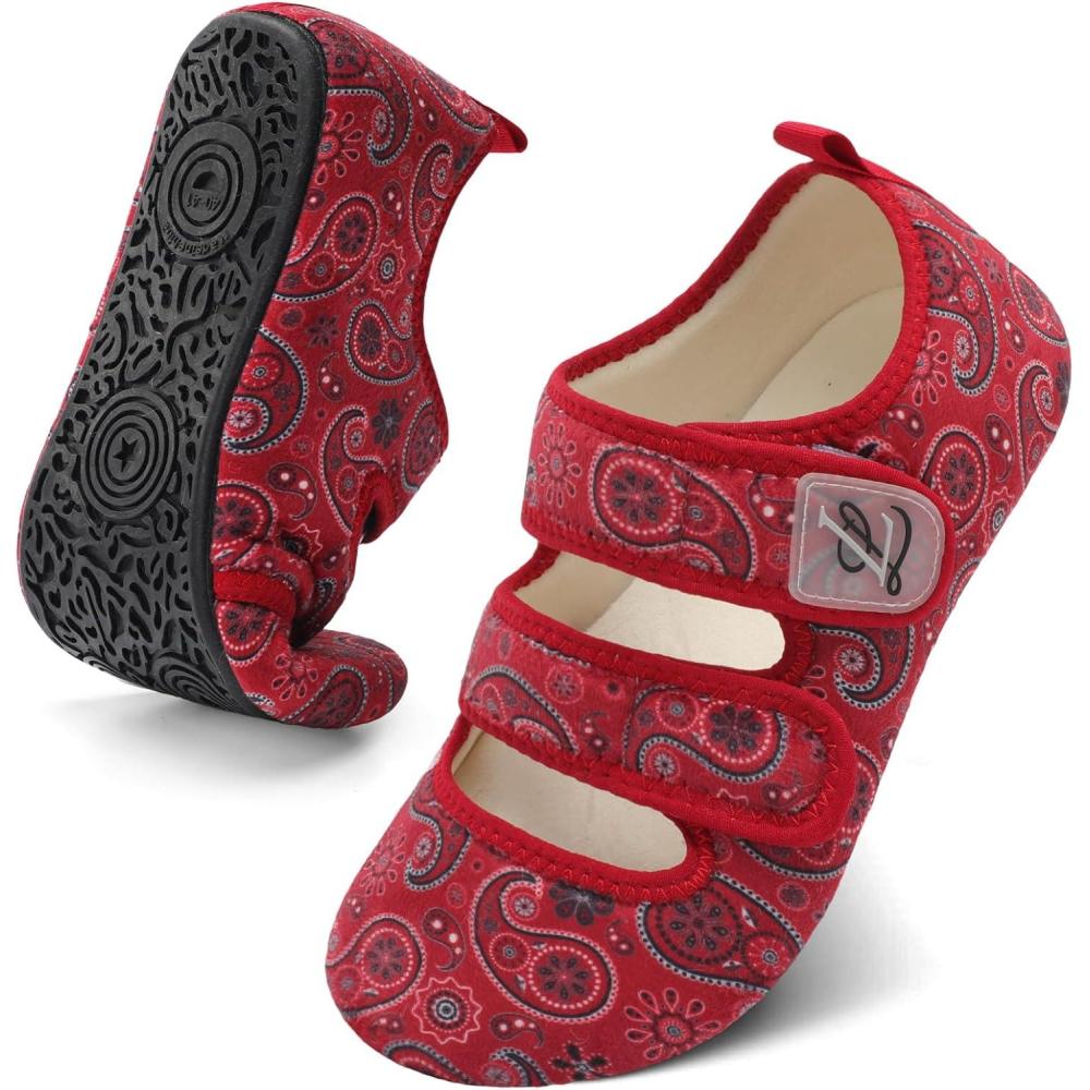 imageLeIsfIt Womens Slippers Adjustable Diabetic Slippers Wide Soft Arthritis Edema House Shoes Warm Fuzzy Slipper Socks with Rubber SoleRedpattern