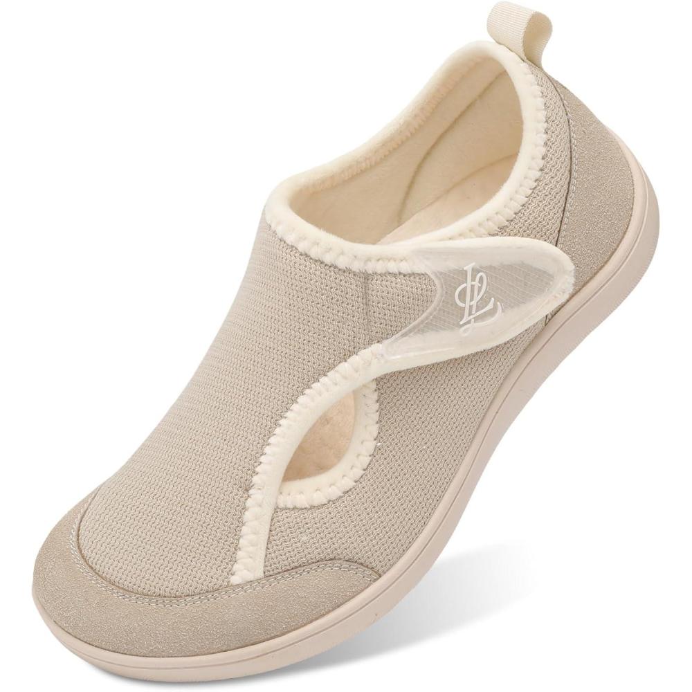 imageLeIsfIt Womens Slippers Wide Diabetic Shoes Adjustable Arthritis Edema House Shoes Indoor Outdoor SlippersBeige