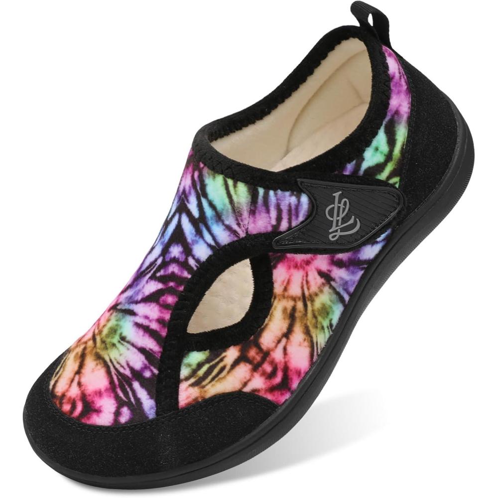 imageLeIsfIt Womens Slippers Wide Diabetic Shoes Adjustable Arthritis Edema House Shoes Indoor Outdoor SlippersBlack Multi