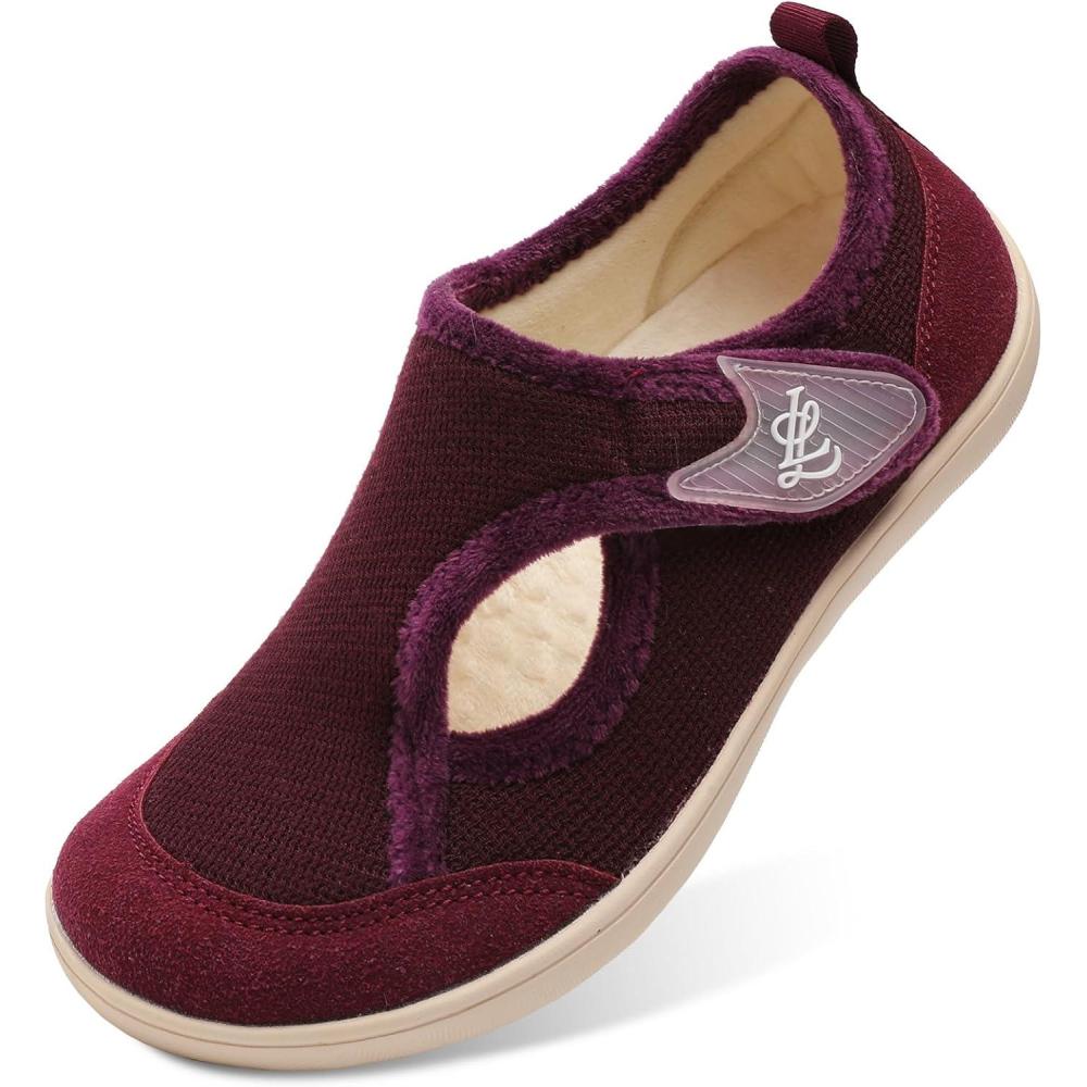 imageLeIsfIt Womens Slippers Wide Diabetic Shoes Adjustable Arthritis Edema House Shoes Indoor Outdoor SlippersDark Red