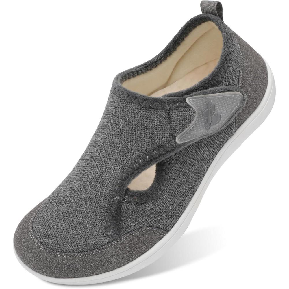 imageLeIsfIt Womens Slippers Wide Diabetic Shoes Adjustable Arthritis Edema House Shoes Indoor Outdoor SlippersGrey