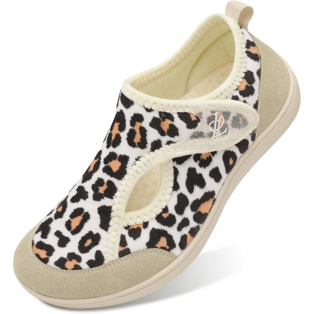imageLeIsfIt Womens Slippers Wide Diabetic Shoes Adjustable Arthritis Edema House Shoes Indoor Outdoor SlippersLeopard
