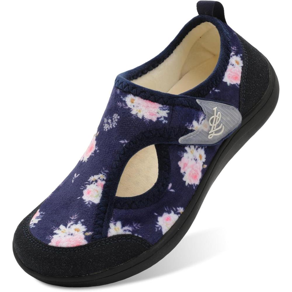 imageLeIsfIt Womens Slippers Wide Diabetic Shoes Adjustable Arthritis Edema House Shoes Indoor Outdoor SlippersNavyflower