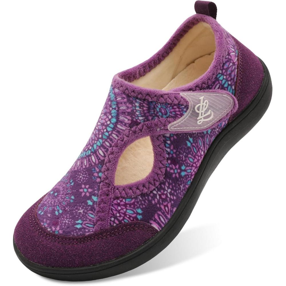 imageLeIsfIt Womens Slippers Wide Diabetic Shoes Adjustable Arthritis Edema House Shoes Indoor Outdoor SlippersPurple