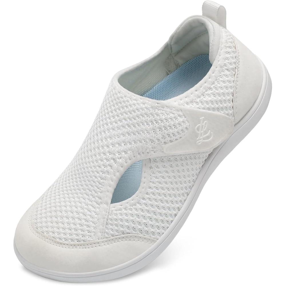 imageLeIsfIt Womens Wide Diabetic Shoes Adjustable Barefoot Walking Shoes Breathable Zero Drop Sneakers for Wide Width Arthritis Edema FeetBwhite