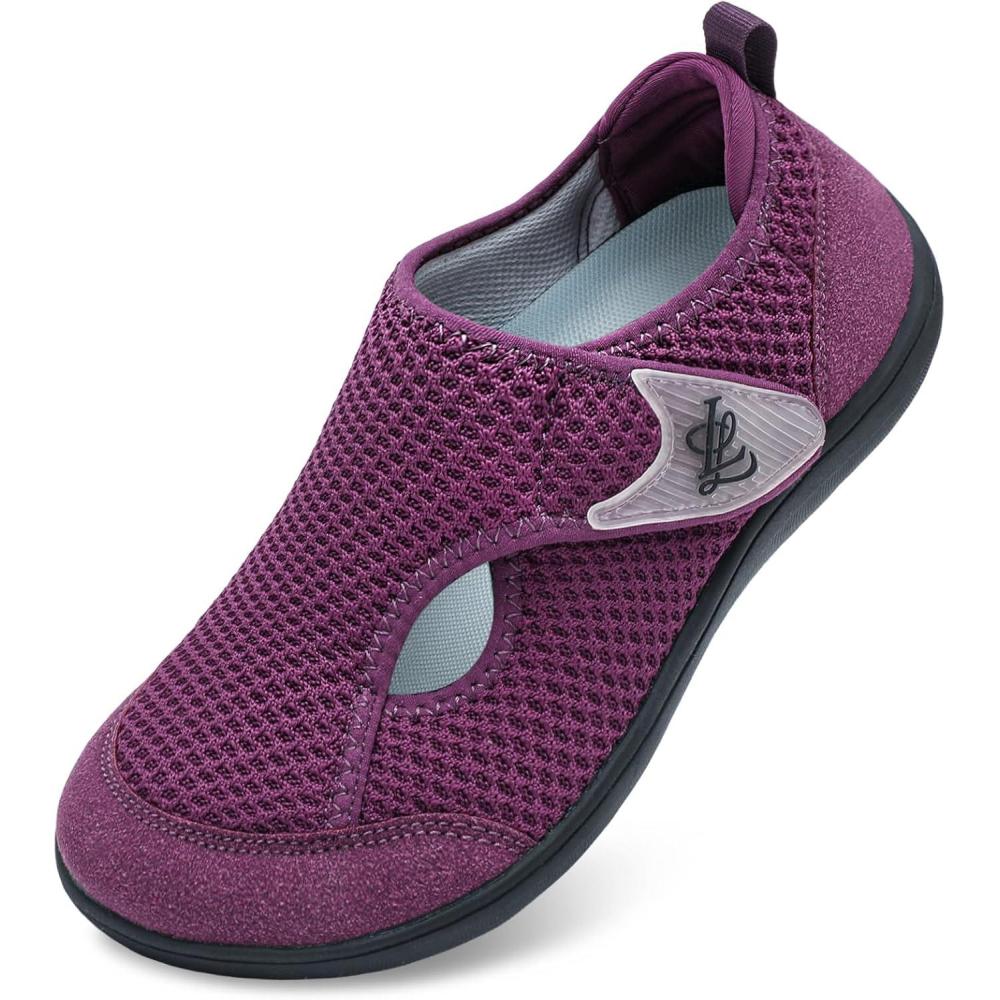imageLeIsfIt Womens Wide Diabetic Shoes Adjustable Barefoot Walking Shoes Breathable Zero Drop Sneakers for Wide Width Arthritis Edema FeetPurple