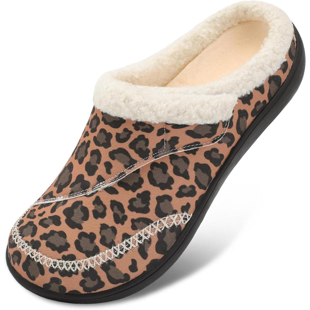 imageLeIsfIt Womens Wide Slippers Adjustable Diabetic Slippers Warm Cozy Slip on House Slipper Nonslip Memory Foam Winter House Shoes Indoor OutdoorBrownleopard