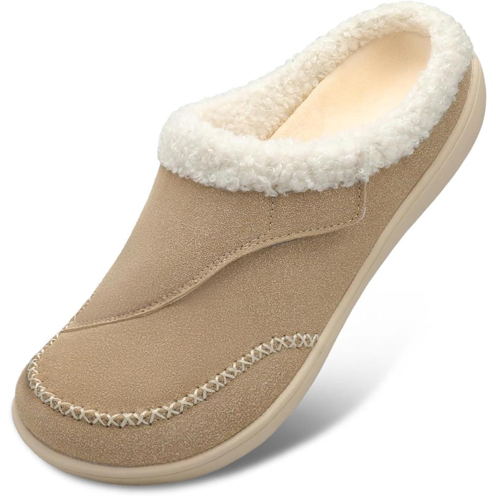 imageLeIsfIt Womens Wide Slippers Adjustable Diabetic Slippers Warm Cozy Slip on House Slipper Nonslip Memory Foam Winter House Shoes Indoor OutdoorDapricot
