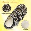 LeIsfIt Womens Slippers Adjustable Diabetic Slippers Wide Soft Arthritis Edema House Shoes Warm Fuzzy Slipper Socks with Rubber Sole(Leopard)