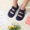 LeIsfIt Womens Slippers Adjustable Diabetic Slippers Wide Soft Arthritis Edema House Shoes Warm Fuzzy Slipper Socks with Rubber Sole(Navy)