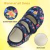 LeIsfIt Womens Slippers Adjustable Diabetic Slippers Wide Soft Arthritis Edema House Shoes Warm Fuzzy Slipper Socks with Rubber Sole(Navyflower)