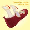 LeIsfIt Womens Slippers Adjustable Diabetic Slippers Wide Soft Arthritis Edema House Shoes Warm Fuzzy Slipper Socks with Rubber Sole(Wine Red)
