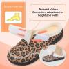 LeIsfIt Womens Wide Slippers Adjustable Diabetic Slippers Warm Cozy Slip on House Slipper Non-slip Memory Foam Winter House Shoes Indoor Outdoor(Brownleopard)