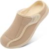 LeIsfIt Mens Slippers Wide Diabetic House Slippers Adjustable Slip On Warm Bedroom House Shoes for Edema Swollen Feet Indoor Outdoor Slipper(Beige)